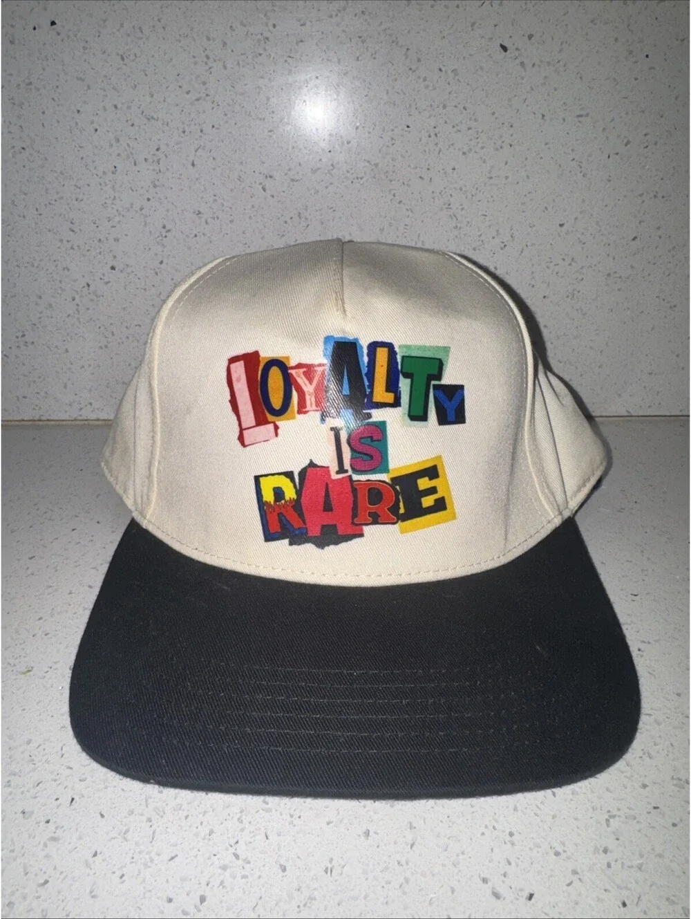 Loyalty Is Rare Trucker Hat Ransom Note Style Cap White Black Foam Snapback